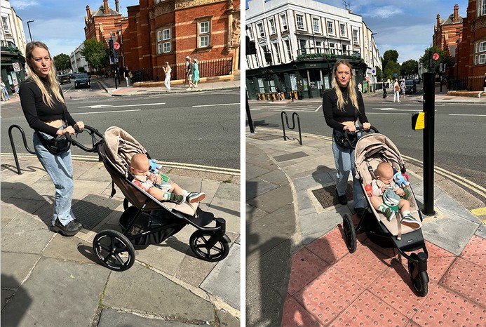 2 pictures of reviewer pushing baby in Cybex Avi Spin pushchair 2 pictures of reviewer pushing baby in Cybex Avi Spin pushchair