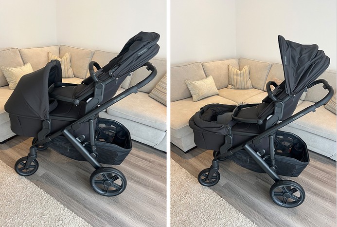2 pictures of UPPAbaby Vista V3 pushchair in double mode