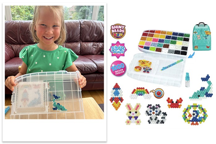 Aquabeads Deluxe Craft Backpack being tested by child