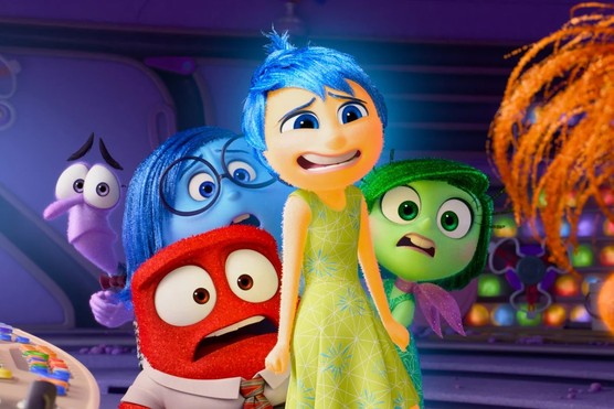 The emotions in Inside Out 2 huddled together