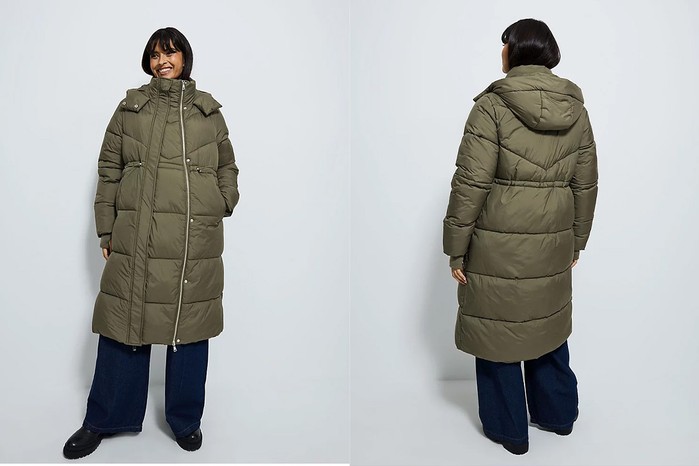 Maternity Khaki Toggle Waist Longline Padded Coat