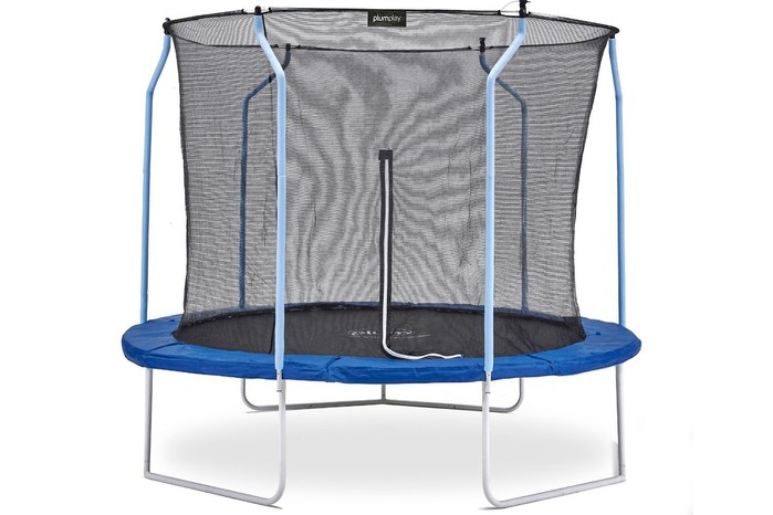 Plum 8ft Wave Springsafe Trampoline and Enclosure with Mist Studio shot of the Plum 8ft Wave Springsafe Trampoline and Enclosure with Mist