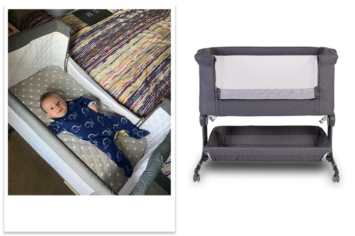 Red Kite Cozysleep crib product shot and tester picture Red Kite Cozysleep crib product shot and tester picture