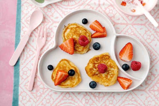 3 banana apple yoghurt pancakes on a plate