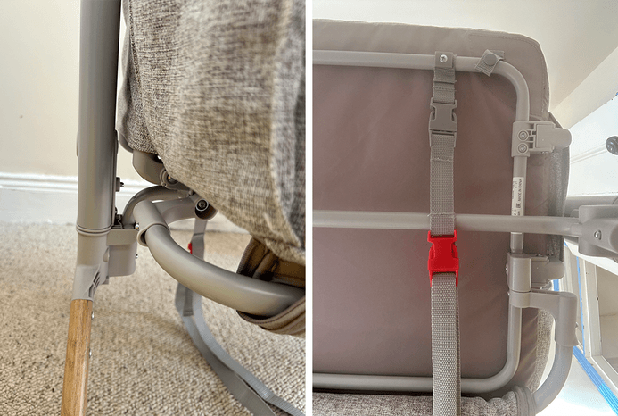 Close up of Chicco Armonia Next2Me bedside crib parts Close up of Chicco Armonia Next2Me bedside crib parts