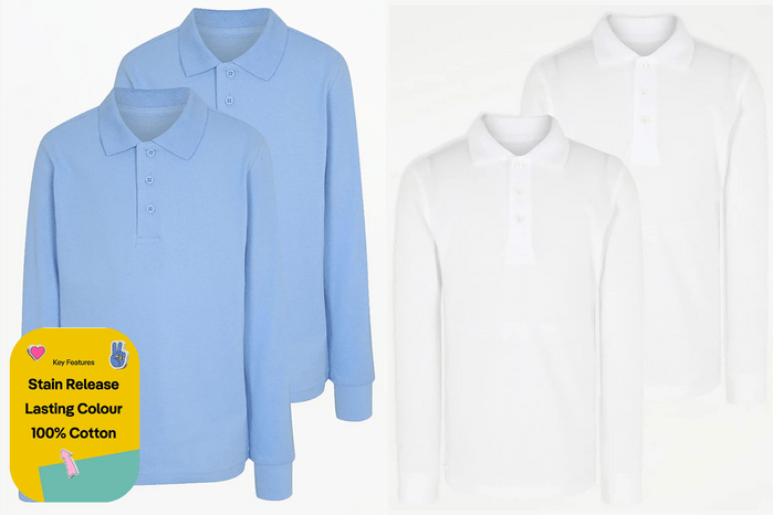 Regular Fit Long Sleeve School Polo Shirts 2 Pack
