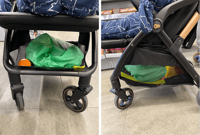 Side and front view of Kinderkraft Apino pushchair basket Side and front view of Kinderkraft Apino pushchair basket